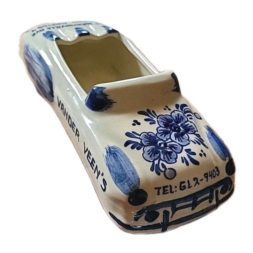 Rare Vintage Delfts Ashtray/Bowl Decor Convertible Car 6" Blue & White Holland
